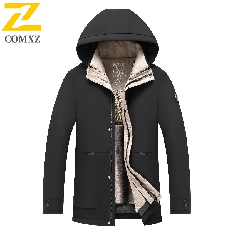COMXZ Mens Down Jacket New Luxury Stand Collar Commute Office Lightweight Puffer Jacket Detachable Inner Layer Warm Winter Coat
