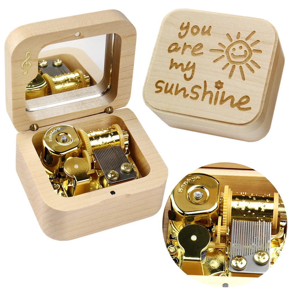 

Rosiking You are my sunshine Maple Box Music Box Wood Carved Mechanism Musical Wind Up Gift for Birthday