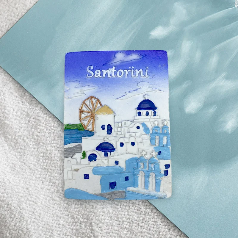 

Santorini Blue Roof Church Scenery Fridge Magnet Tourist Souvenir3d3D Home Decorations