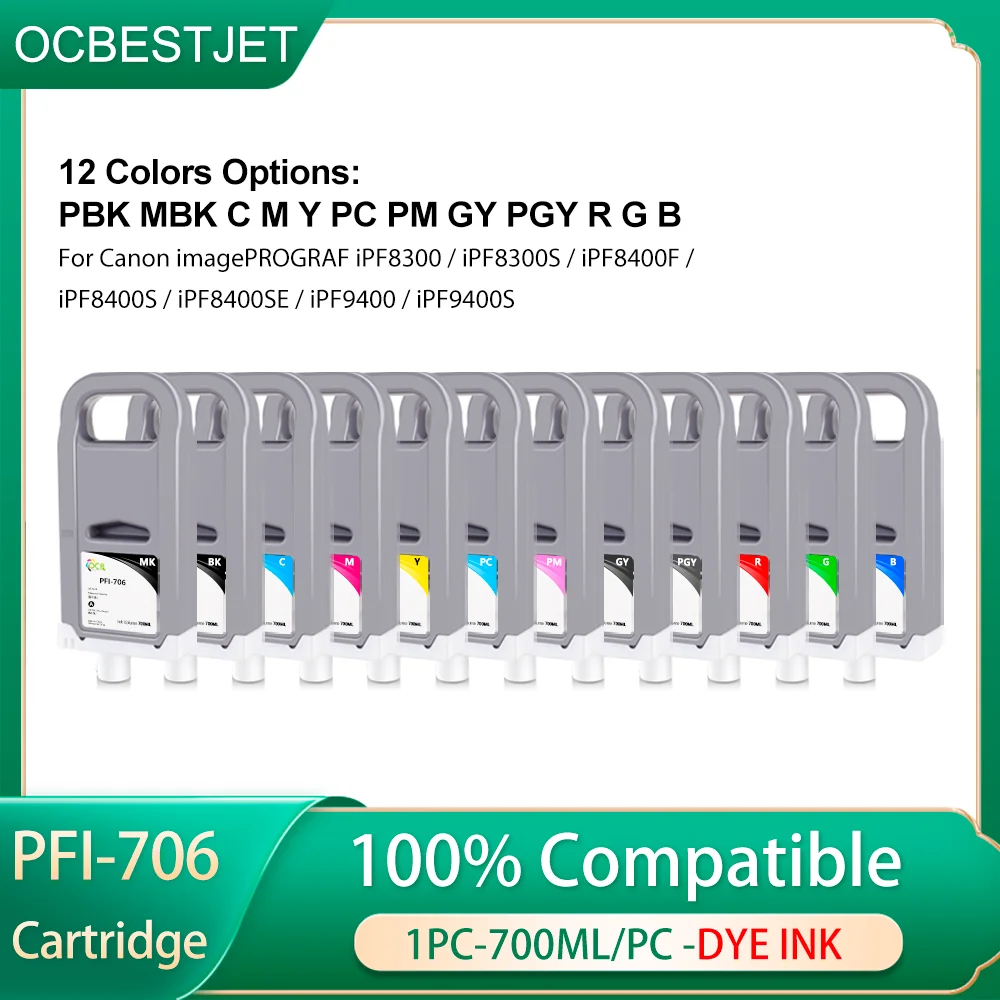 PFI706 PFI-706 PFI 706 Compatible Ink Cartridge For Canon iPF 8400 9400 8410 9410 iPF8300 8300S 8400S printer with 700ml Dye Ink