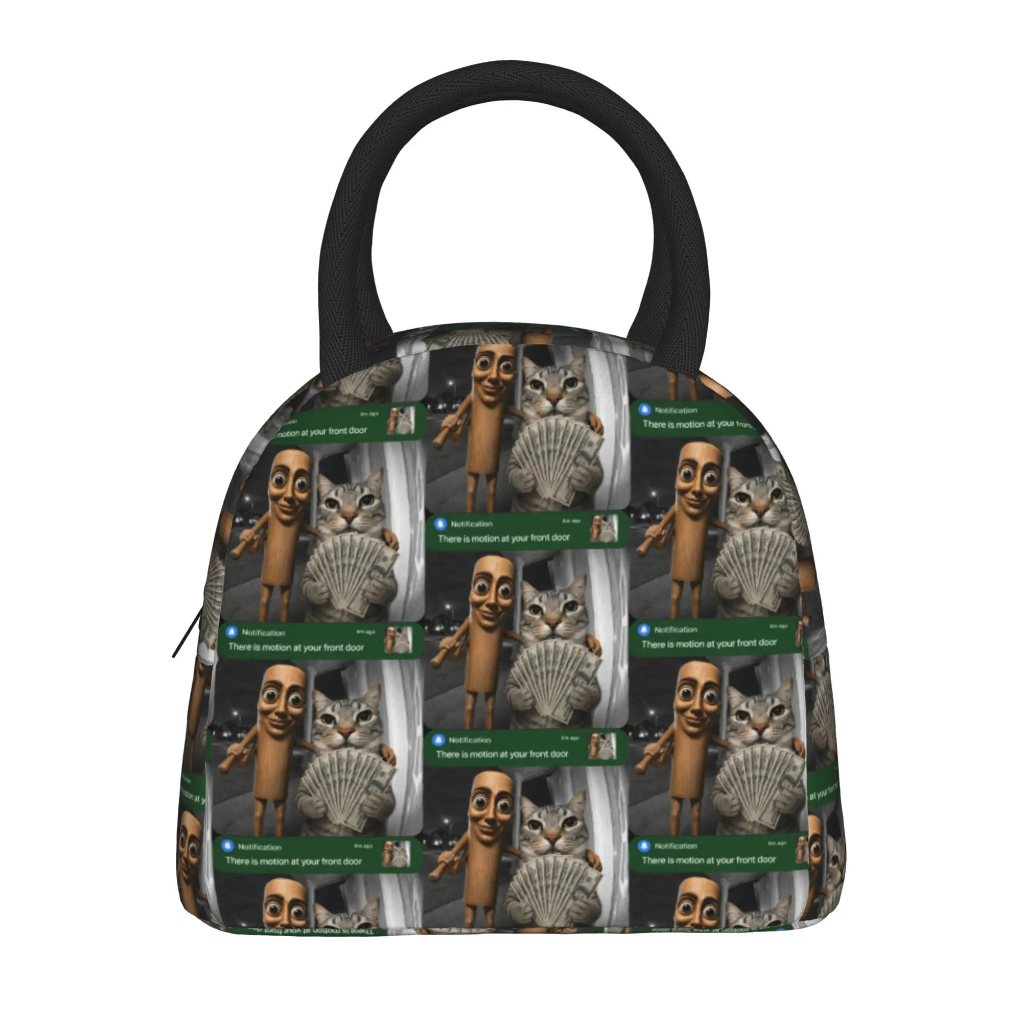 There is Motion at Your Front Door Tung Tung Tung Sahur Cat Lunch Bag For Child Print Lunch Box Casual Outdoor Picnic Cooler Bag