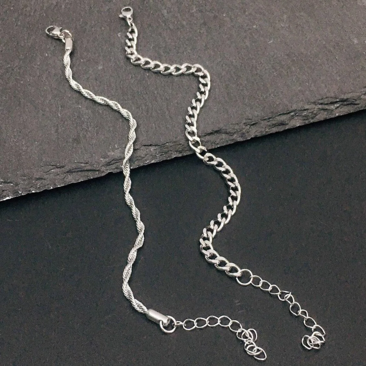 2pcs Men's Chain Bracelets,Stainless Steel Silvery Golden Black Color Twist Rope Chain Wristband,Trendy Cuban Link Chains Gift image 5