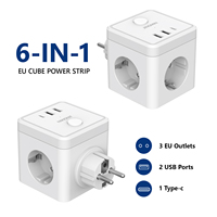 Wall Socket Extender with Switch 3 Outlets 2 USB A and 1 Type C Port Portable Cube Socket Power Strip Adapter Charger For Travel