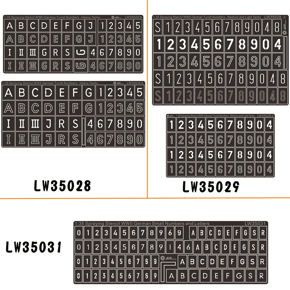 

LW35028/29/31 Трафарет для распыления 1/35 Номера и буквы немецкой турели времен Второй мировой войны - Аксессуар для обновления модели танка S/M/L
