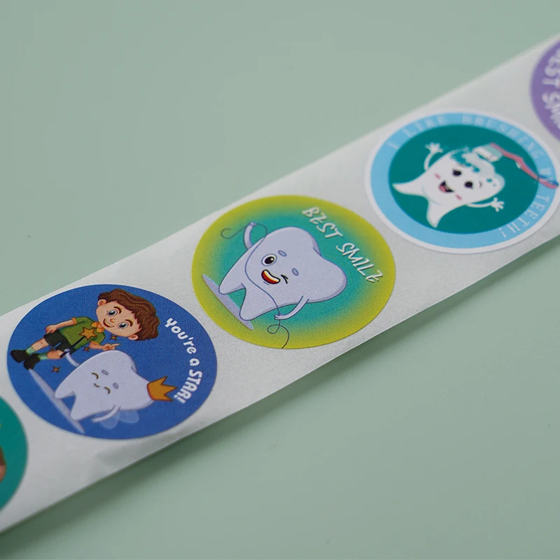 1000Sheet Cute Dental Stickers Round Tooth Shape Sticker Dentistry Clinic Aesthetic Decoration Kids Label Reward Gift
