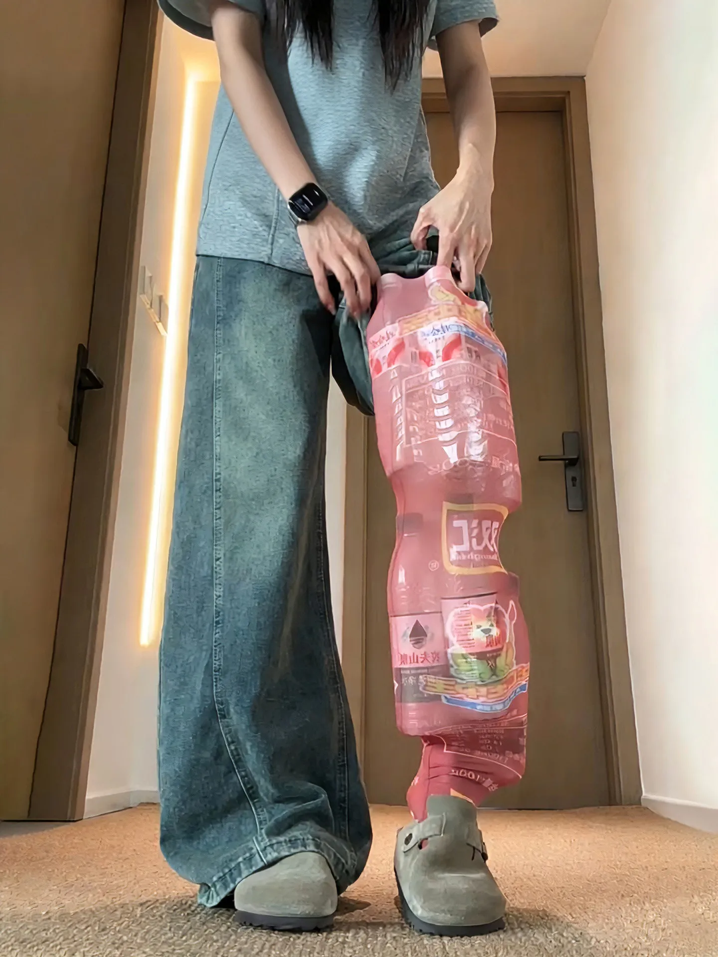 Retro Blue Wide Leg Straight Cut American Style Workwear Jeans Men's Autumn Slimming Flared Long Trousers Youth Fashion