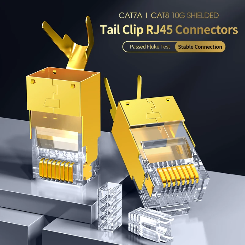 Разъемы WANJEED CAT8, CAT7, CAT6A, не проходные RJ45-коннекторы, 3-контактные, с позолотой 50 мкм и защитными колпачками от перегрузки по нагрузке