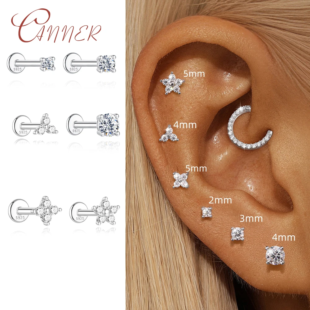 

CANNER стерлингового серебра 925 пробы 2/3/4 мм круглый муассанит для женщин цельные серьги для пирсинга вечерние свадебные украшения подарок для нее