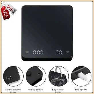 Rechargeable Coffee Scale - 0.1g Precision, 3kg Capacity, Timer, LED Display, USB Charging for Espresso & Kitchen Use