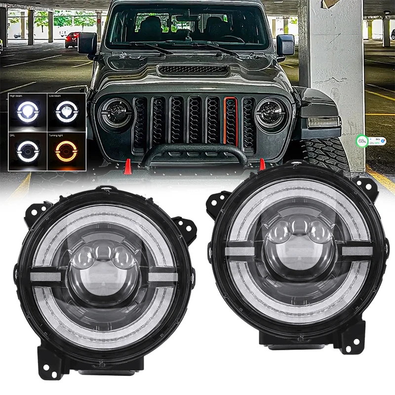 

9INCH LED Headlight DRL Round Sun Light High Low Beam Headlamp Cars Running Lights For Jeep Wrangler JL 2018+