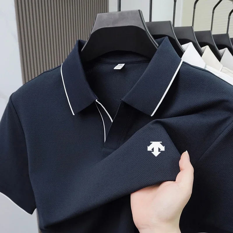 2026 Summer Men's High End Luxury Printed Polo Shirt Comfort Breathable Short Sleeve Business Casual Lapel Tops