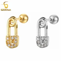 2pc Unique Design Safety Pin Ear Studs Anti-tragus Daith Medical Piercing Titanium Pole Earrings Women Men Gothic Jewelry