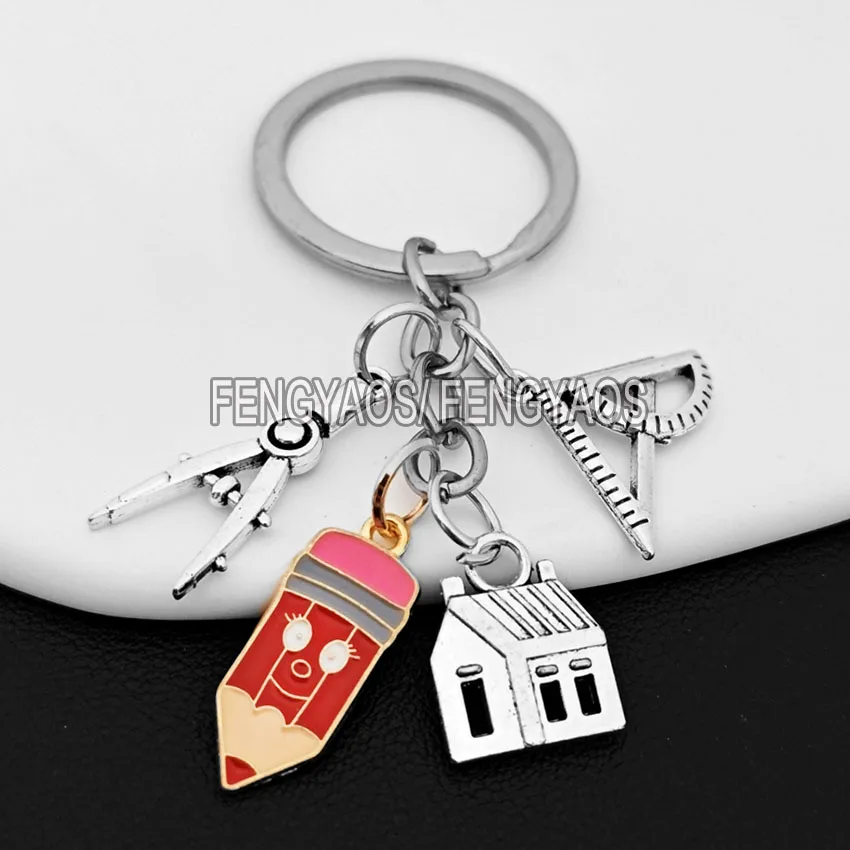 New House Key Ring Compass Ruler Keychain Teachers'day Gift Math Keychains Engineer Engineering Student Gifts