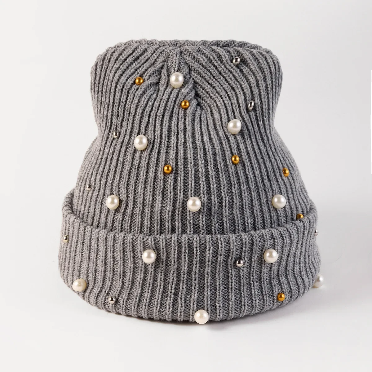 Women Girls Knitted Beanie Hat for Winter with Pearls Beaded Wool Warm Soft Female Lady Hat Bonnet Skullies Caps