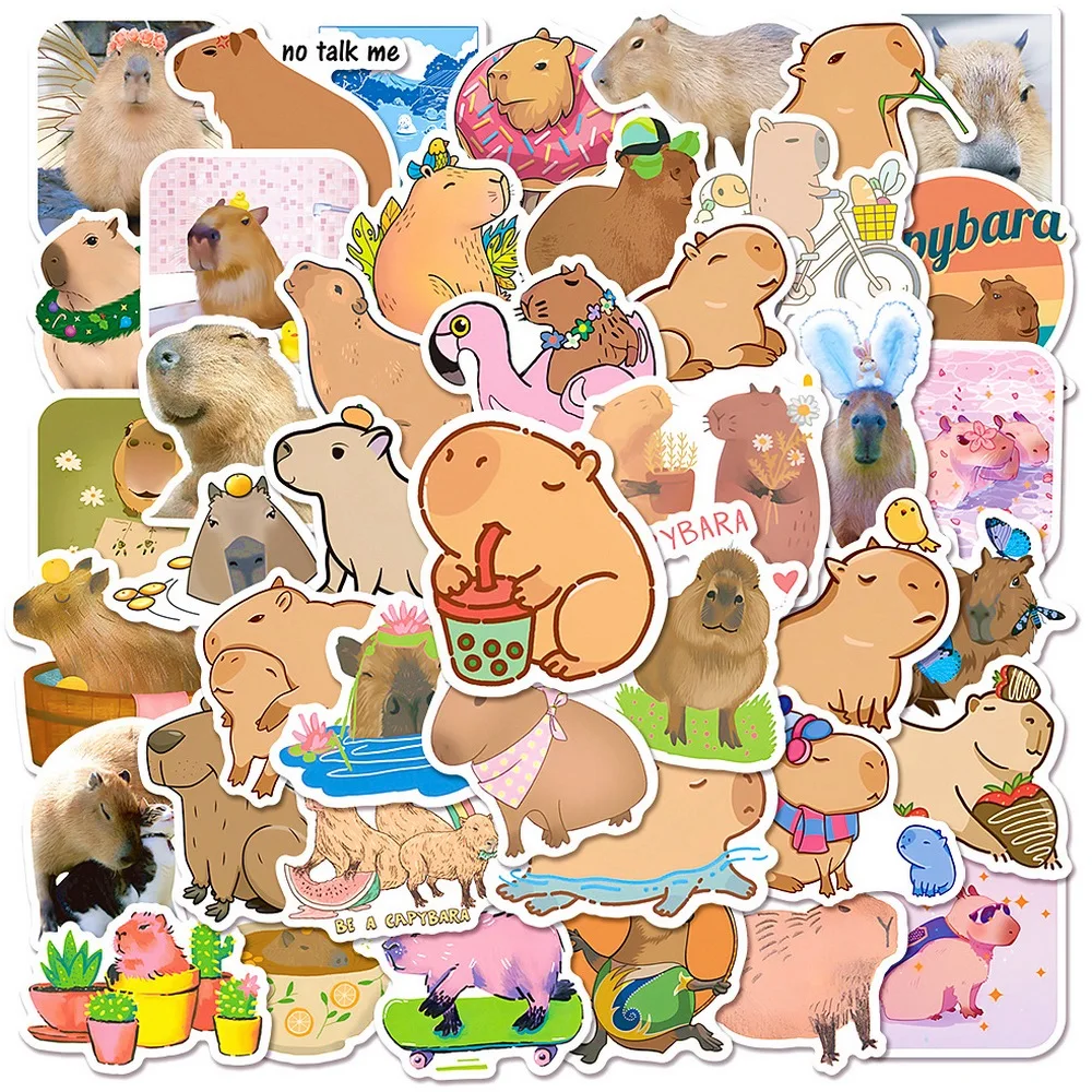 50pcs Cute Capybara Stickers Notebook Laptop Phone Luggage Skateboard Car Bike Cartoon Brown Animals Sticker for Kids Toy