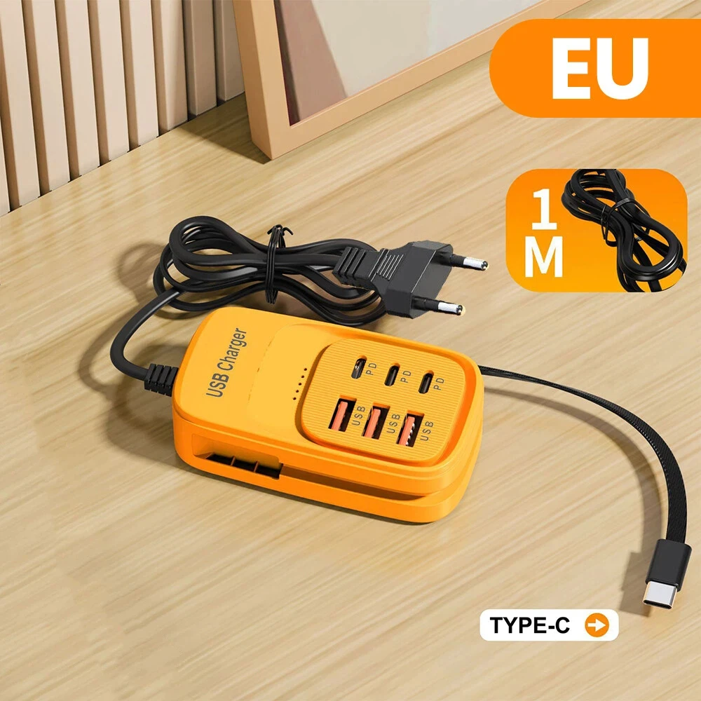 Snelle USB-lader 6-in-1 stekkerdoos bureau-oplaadstation snellaadkabel EU/UK/US stekker USB-hub adapter stopcontact 3PD 3USB