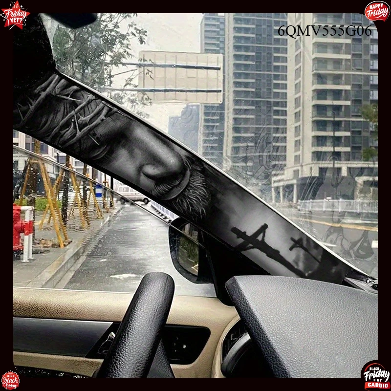 2 Pack Self Adhesive Car Pillar Stickers Jesus Cross Design Durable Polyester Easy Remove Car Decor Religious Theme