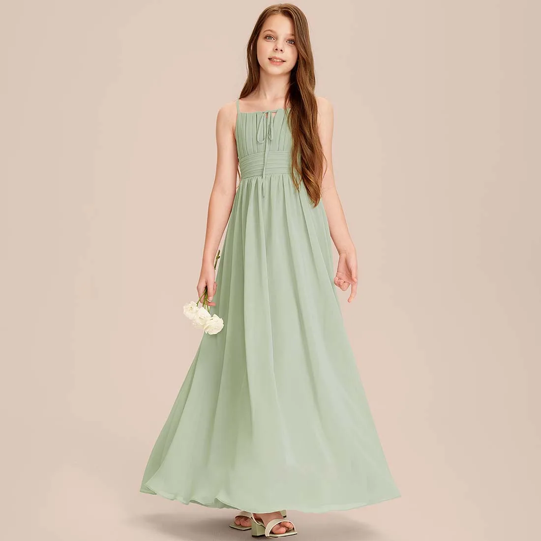 YZYmanualroom Chiffon Junior Bridesmaid Dress Flower Girl Dress A-line Square Floor-Length 2-15T