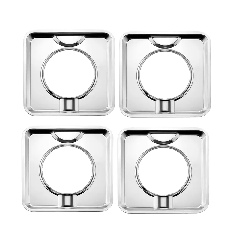 

AT29-Chrome Square Burner Covers BN24 Replacement Silver Drip Pans SGP-400 Gas Range Pan Set- Made Of Porcelain 4Pcs
