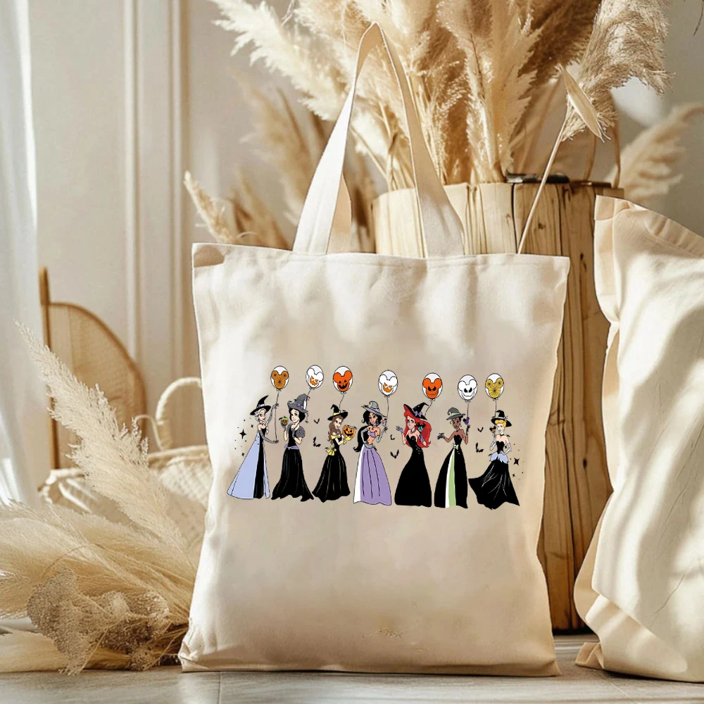 Super Cute Princess Witch Halloween Graphic Tote Bags Princess Balloons Ladies Shopping Canvas Halloween Girls Women's Handbags