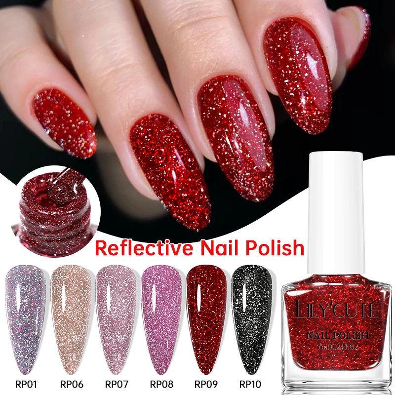 LILYCUTE 7ml Reflective Chic New Gel Nails Polish Flash On Glitter Shining Nail Art Varnish Long Lasting No Need Lamp Air Dry