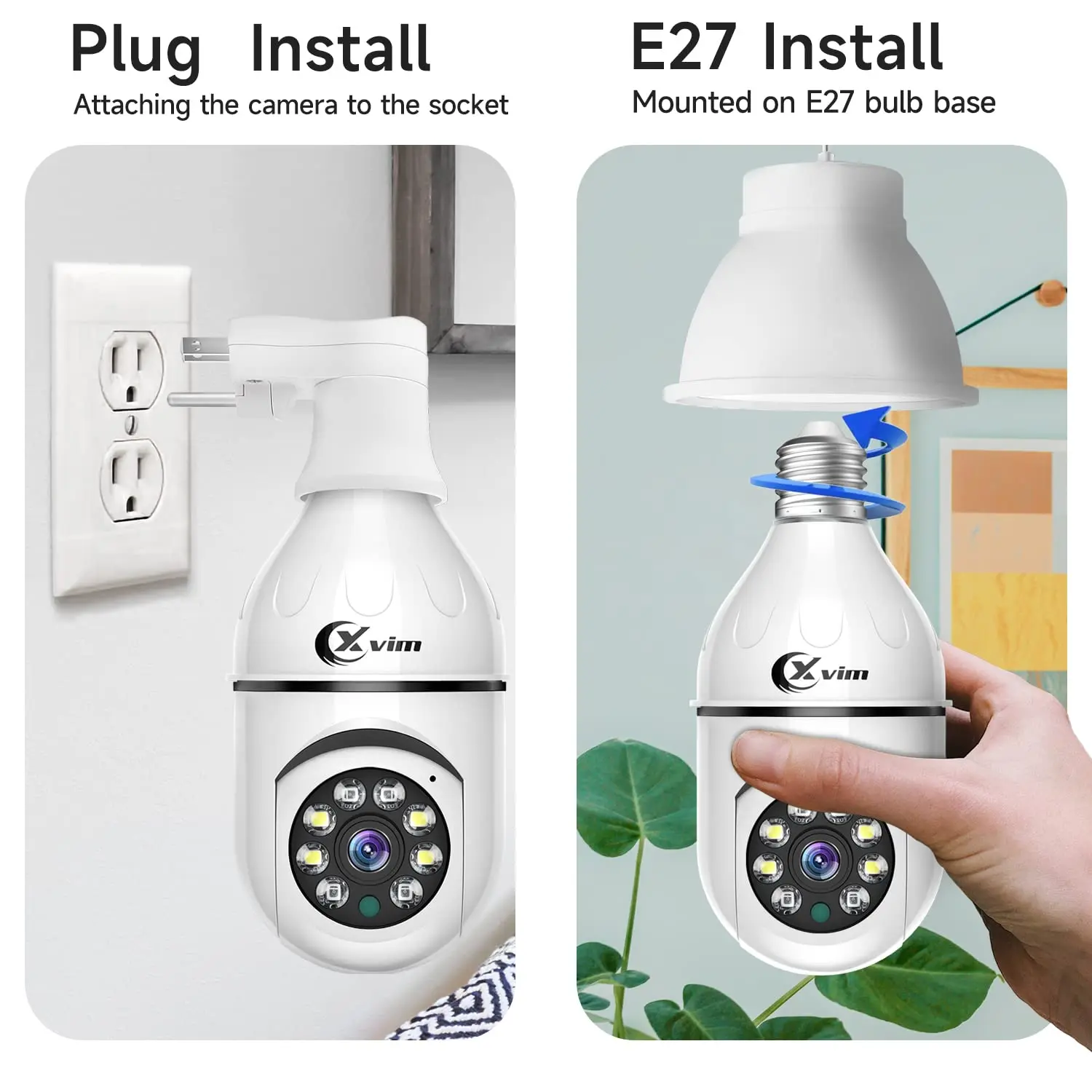 XVIM 3MP 무선 와이파이 전구 카메라 E27 보안 360도 팬 양방향 오디오 풀컬러 야간 투시 실내 동작 감지