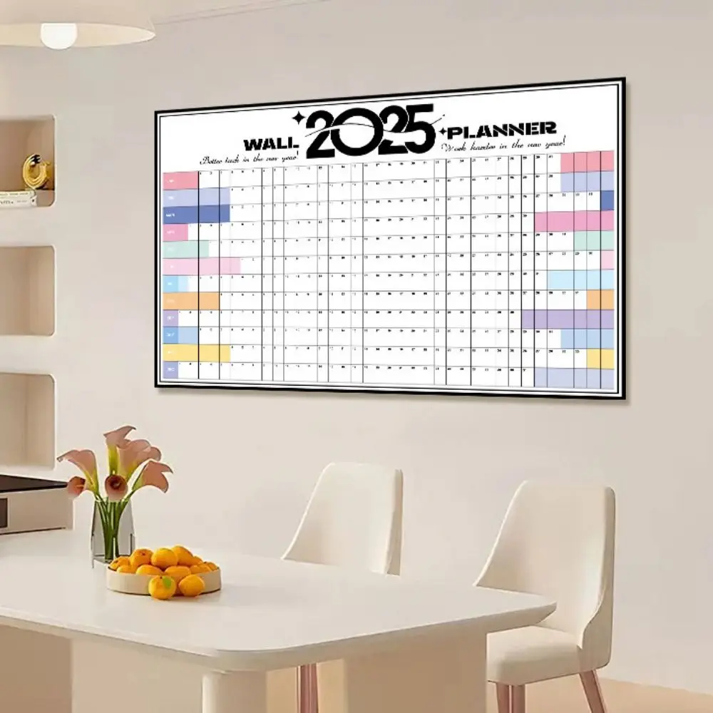ورقة مخططة بتقويم 2025 قابلة للطي، تقويم حائط بلاستيكي للتخطيط المزخرف مع ملصقات ملونة، جدول قائمة الهدف #1