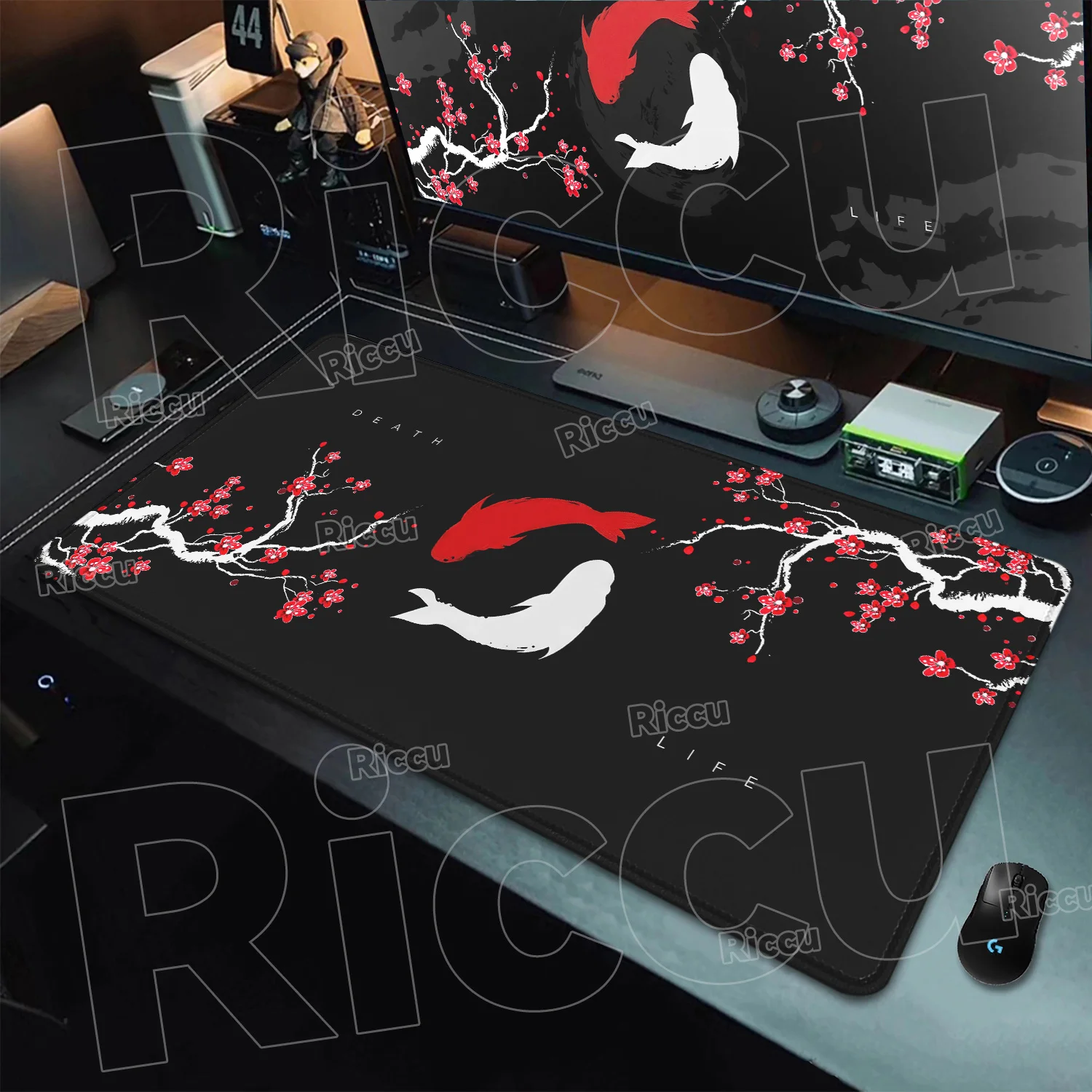 

Большой игровой коврик для мыши с рыбой кои, нескользящий резиновый настольный коврик с прошитыми краями, офисный рабочий киберспортивный подарок для геймеров, настольные аксессуары, коврик