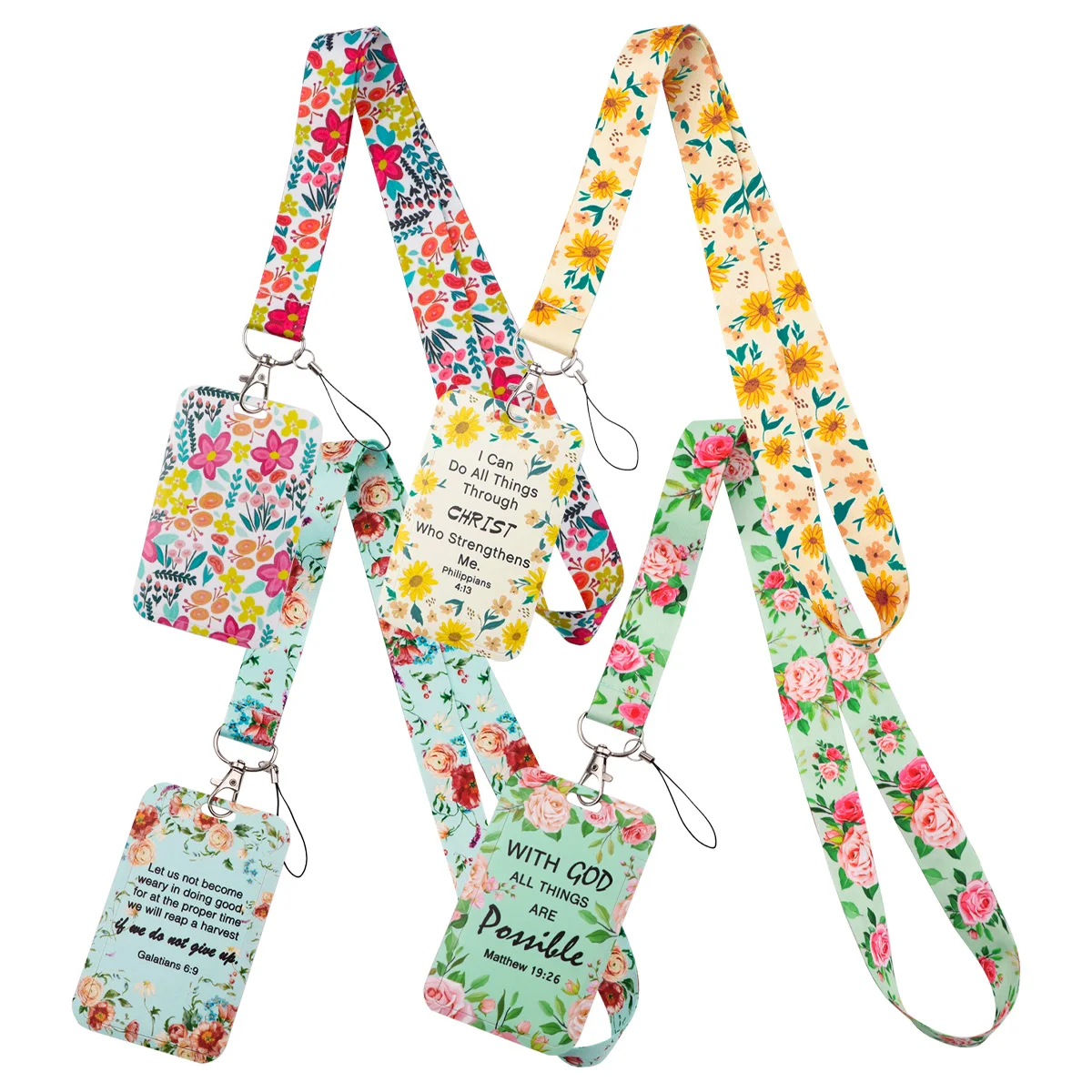 Fashion Flowers Quotes Serie Lanyard Neck Strap Keychain ID Card Cover Badge Holder Mobile Phone Hang Rope Keyring Accessories