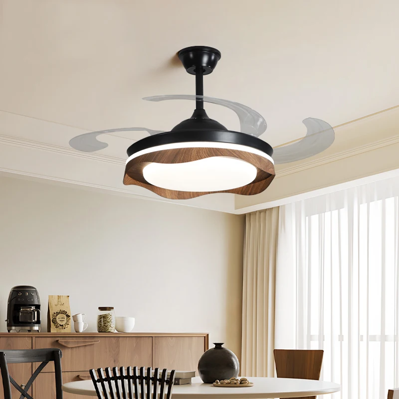 Black Walnut Ceiling Fan With Light For Bedroom Living Room Medieval Style 42 Inch Round Ceiling Fan With Transparent 4 Blade