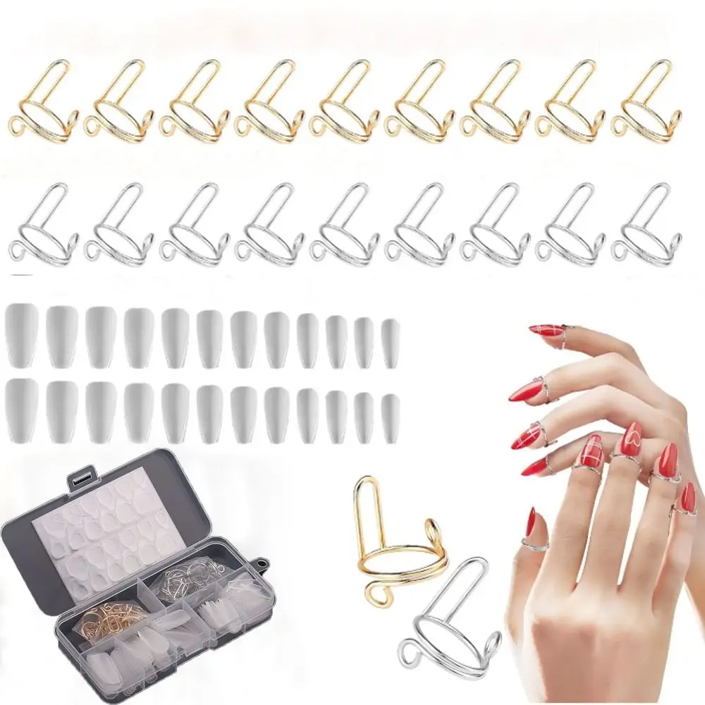 

with Adhesive Nail Tabs Nail Rings Reusable with Clear Nail Tips Fingertip Nail Rings Gold Color Silver Color Phalanx Ring