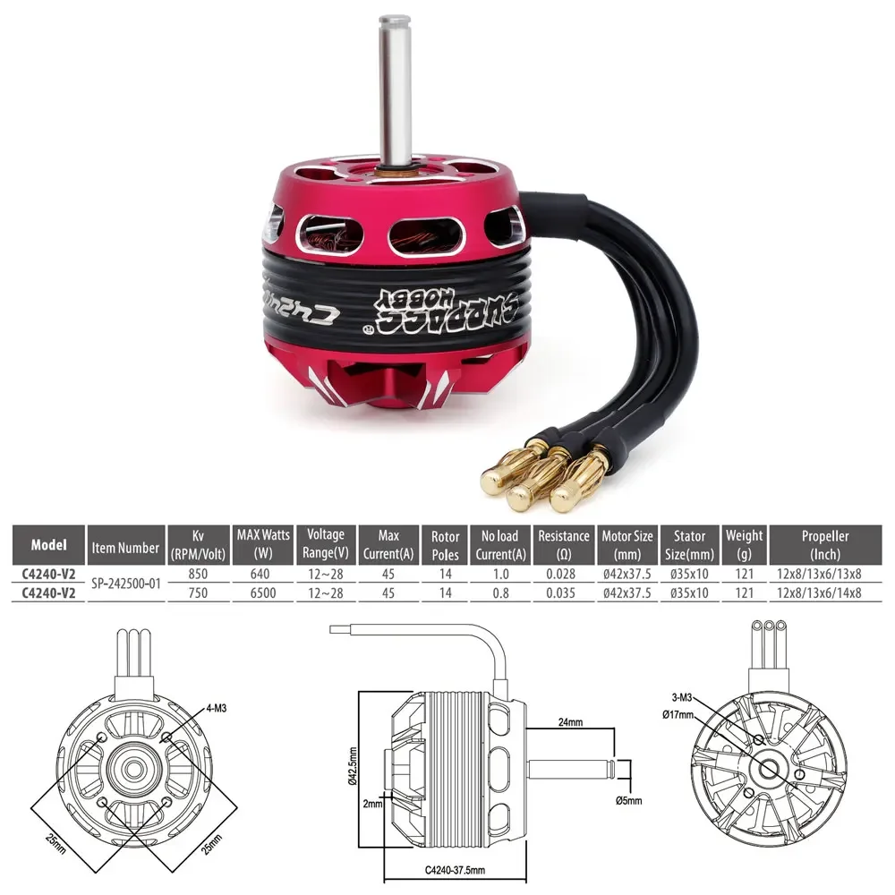 SURPASS HOBBY Brushless Motor C4240 C4250 C4260 3-6S V2 Outrunner Motor for RC Fixed-wing Aircraft Airplane Multicopter Model