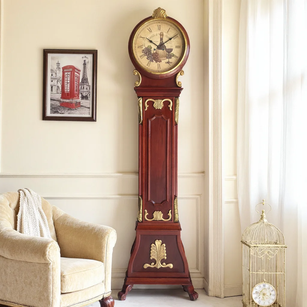 Solid wood floor clock European wooden clock music timekeeping quartz clock functional locker