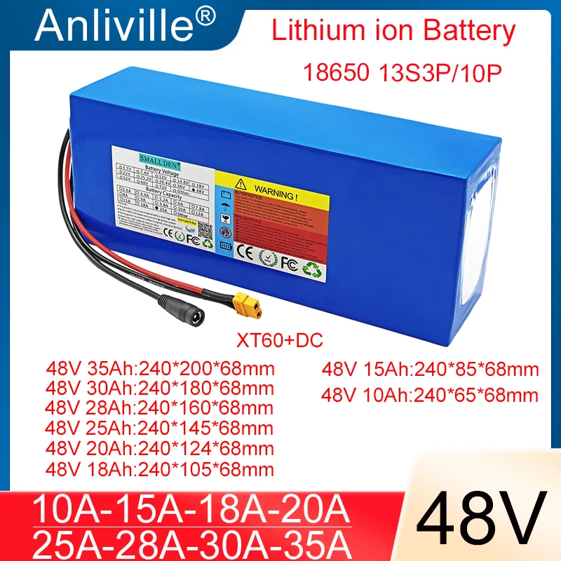 

18650 48V 10Ah 15Ah 18Ah 20Ah 25Ah 28Ah 30Ah 35Ah 13S3P-10P Lithium Battery Pack 1500W motor For 54.6V E-motorcycle/tricycle