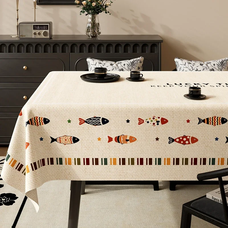 2026 Retro Small Fish Waterproof Tablecloth High Quality Oil-Proof Pvc Dining Table Decor Elegant Reusable Furniture Protector