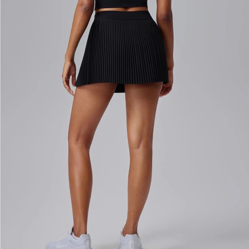 Women's Fitness Pants Skirt Accordion Pleated Design Anti Light Leakage 2025 New Fake Two-Piece Set for Active Wear