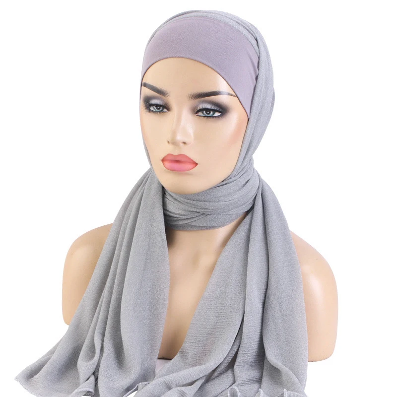 

Instant Hijabs With Cap Plain Jersey Hijabs For Woman Veil Muslim Islamic Hijab Cap Scarf For Women's Hijabs Headscarf 170x72cm