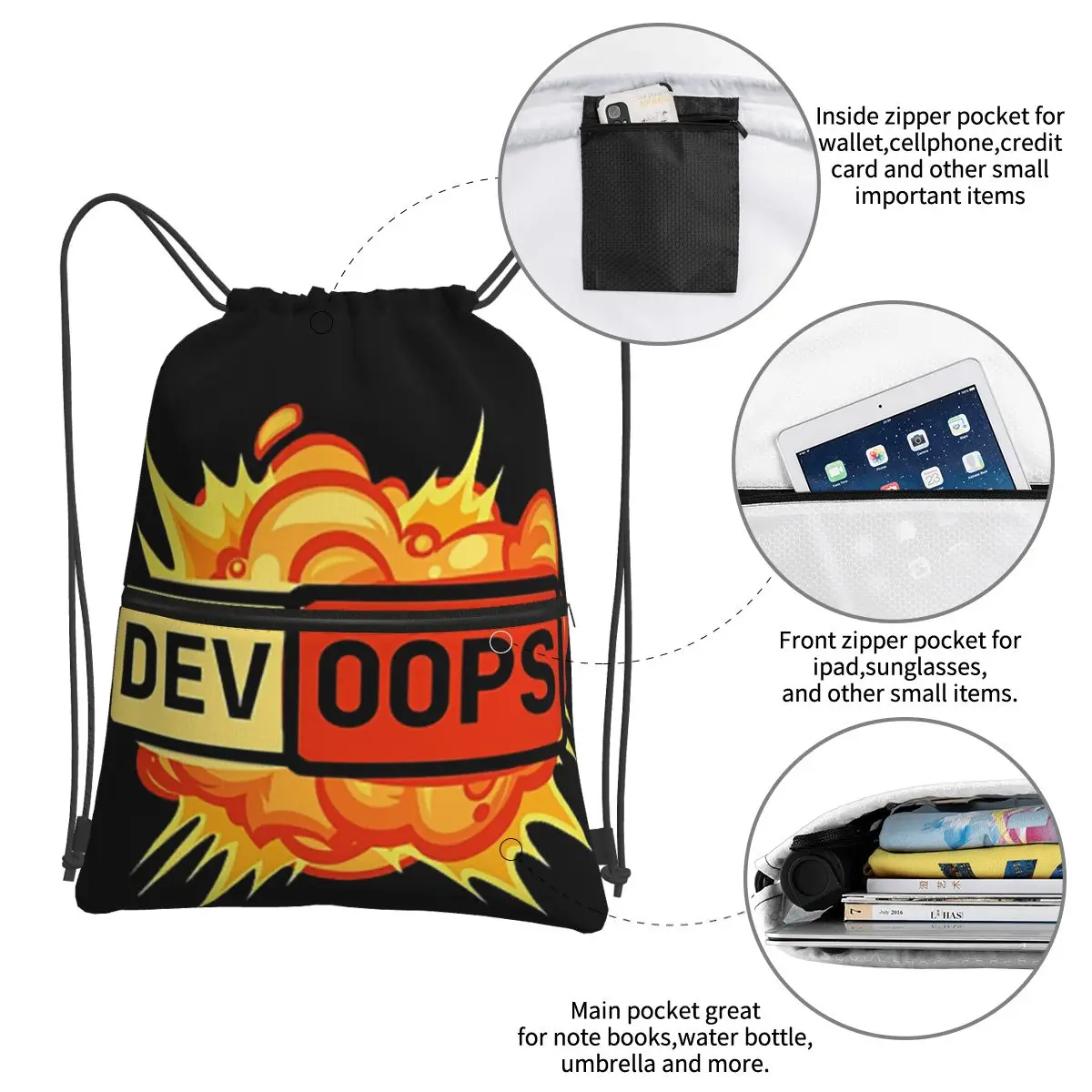 Devoops Devops Aufkleber tragbare Rucksäcke Kordel zug Tasche lässig Kordel zug Bündel Tasche Kleinigkeiten Taschen für Schüler