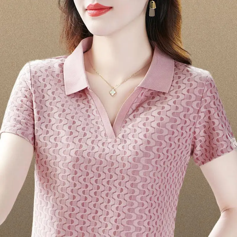 Office Lady Fashion Slim Solid Color Women's Polo T-shirt 2023 New Commute Simplicity Short Sleeve Tops Summer Female Clothing
