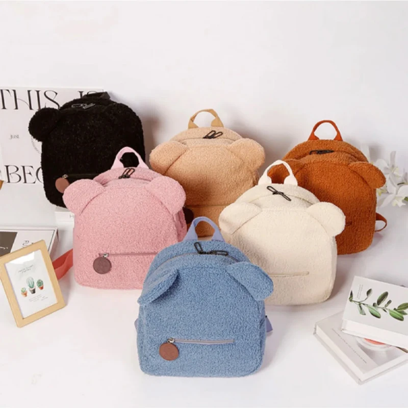 Plush Bear Backpack Women Sweet Travel Bag Cute Cartoon Backpack Gift Bag Fashionable Leisure Small Bear Ear Backpack