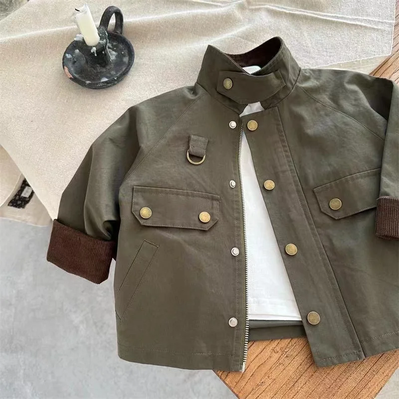 Children\'s Spring Coat 2024 New Solid Color Workwear Spring and Autumn Jackets for Little Boys Simple Boys Jackets for Boys