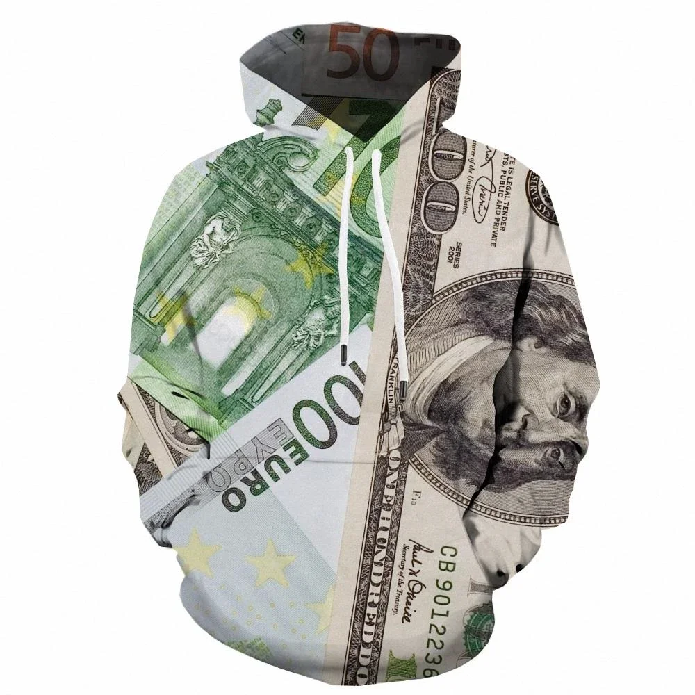 

USD Hoodie Fun Money 3d Printed Sweatshirt Harajuku Hip-hop Street Men's Hoodie Men's Cool 2023 Sweater