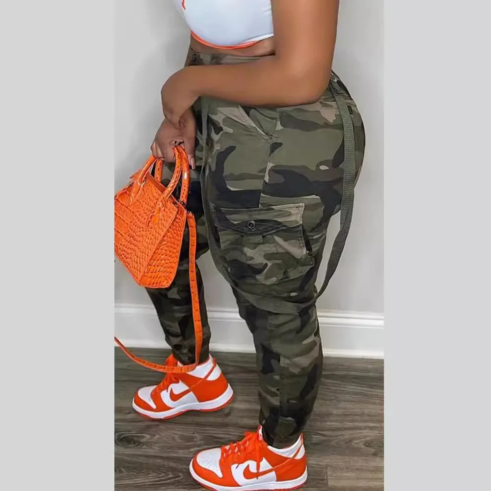 New street fashion women's pants camouflage versatile ankle strap overalls work pants