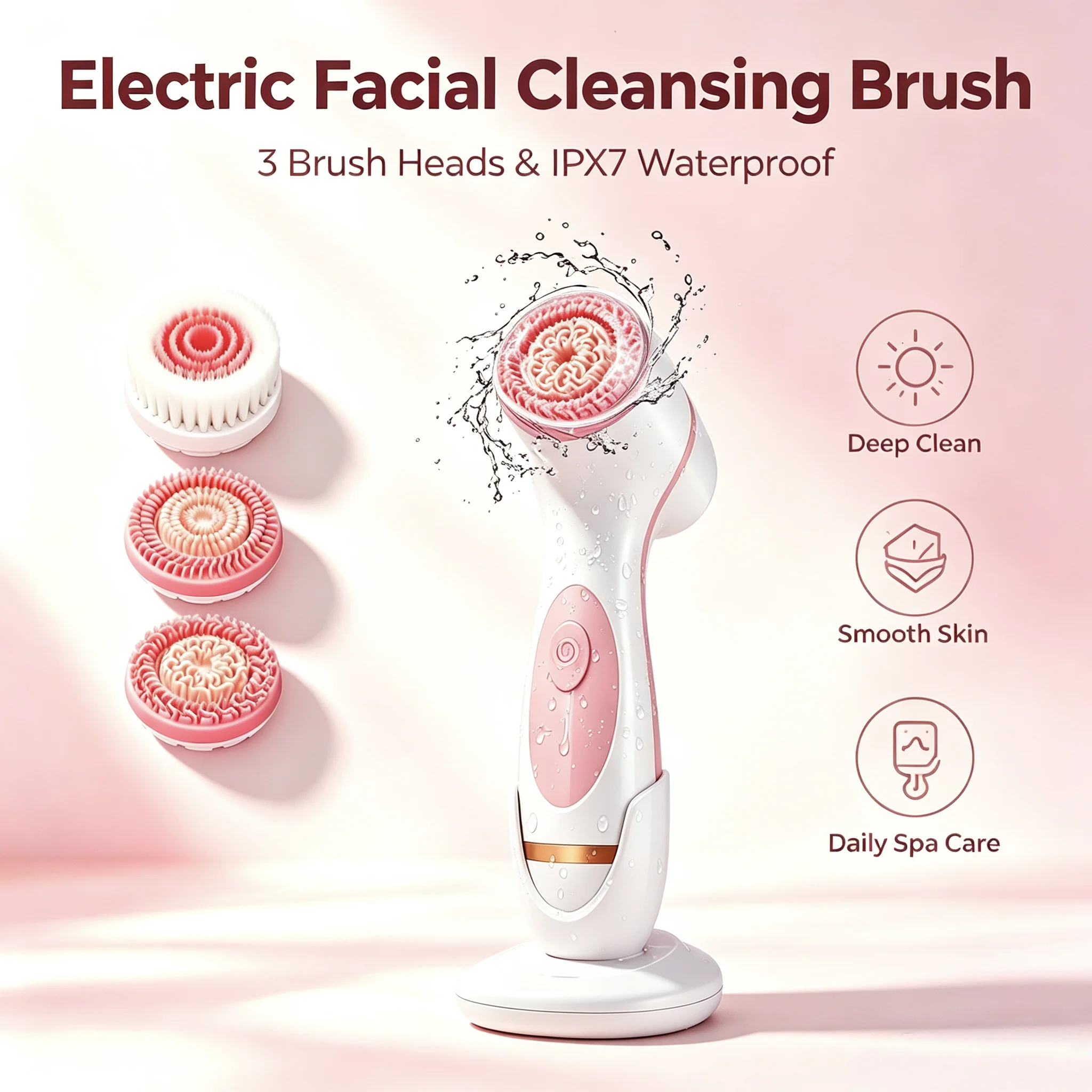 Ultrasonic 3-in-1 Electric Facial Cleansing Brush Sonic Rotating Face Massager Deep Cleaning Tool for Skin Care