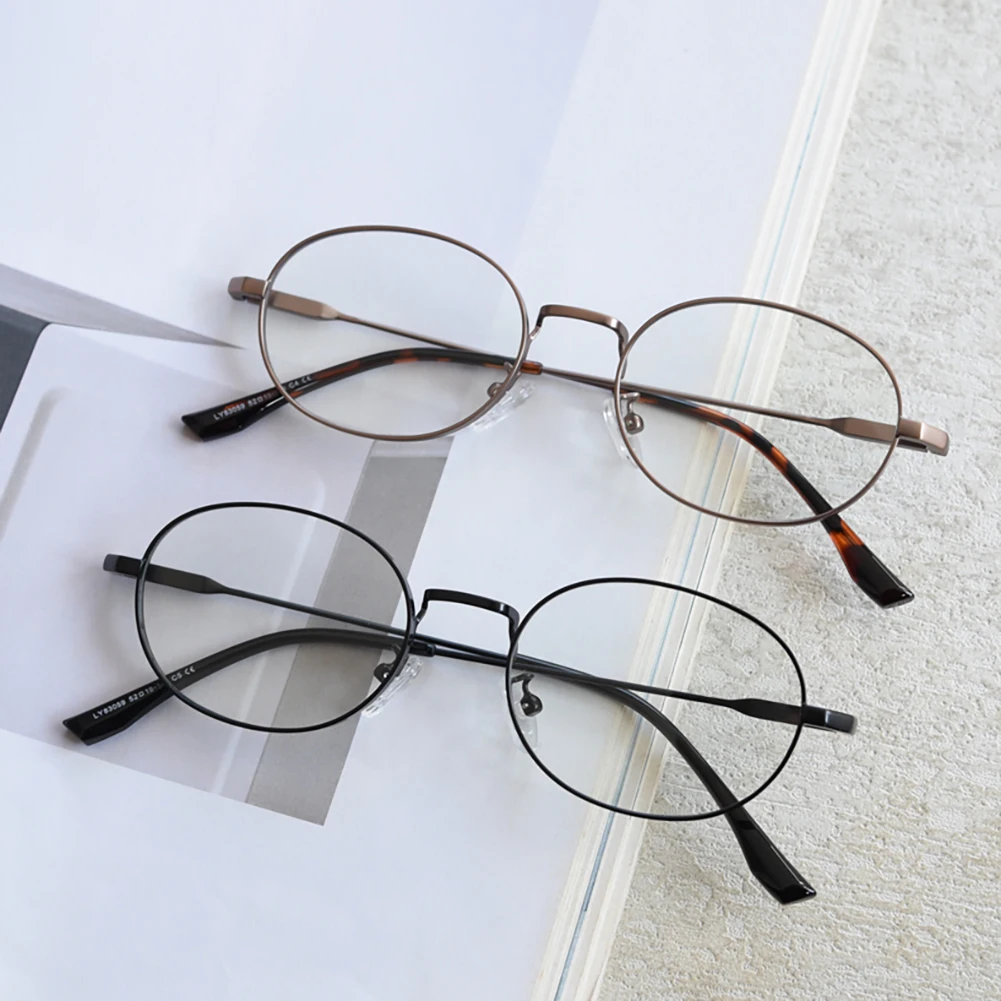 Peekaboo small oval glasses for men korean style thin metal frame retro eyeglasses women clear lens silver black accessories