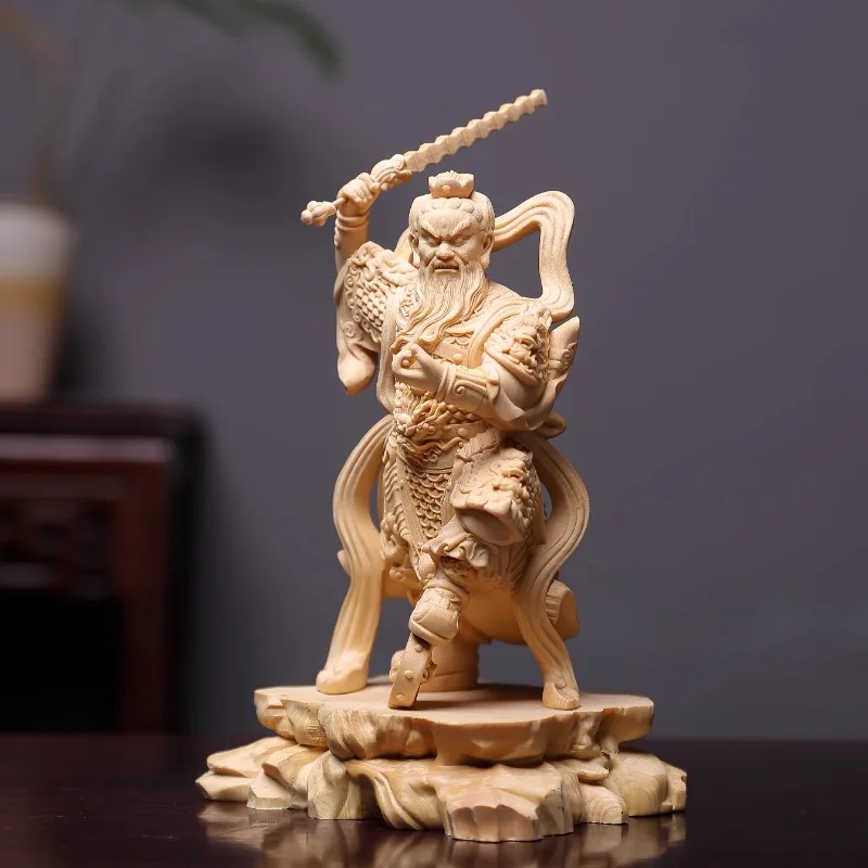 

Finely Carved Wood Statue of Wang Lingguan, Three-Eyed Fire God Marshal, Home Temple Decoration Craft