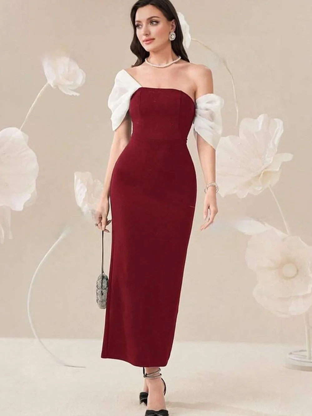 

Classic Jersey Pleat Sheath Off-the-shoulder Midi Dresses Prom Dresses Exquisite Modern Style Pastrol Unisex Chinese Style