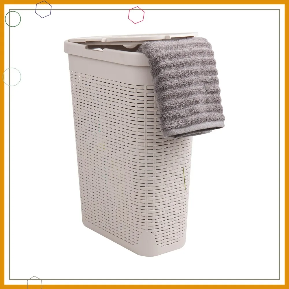 

Тонкая корзина для белья на 40 л с крышкой, плетеный дизайн премиум-класса, компактная корзина для одежды для небольших домов
