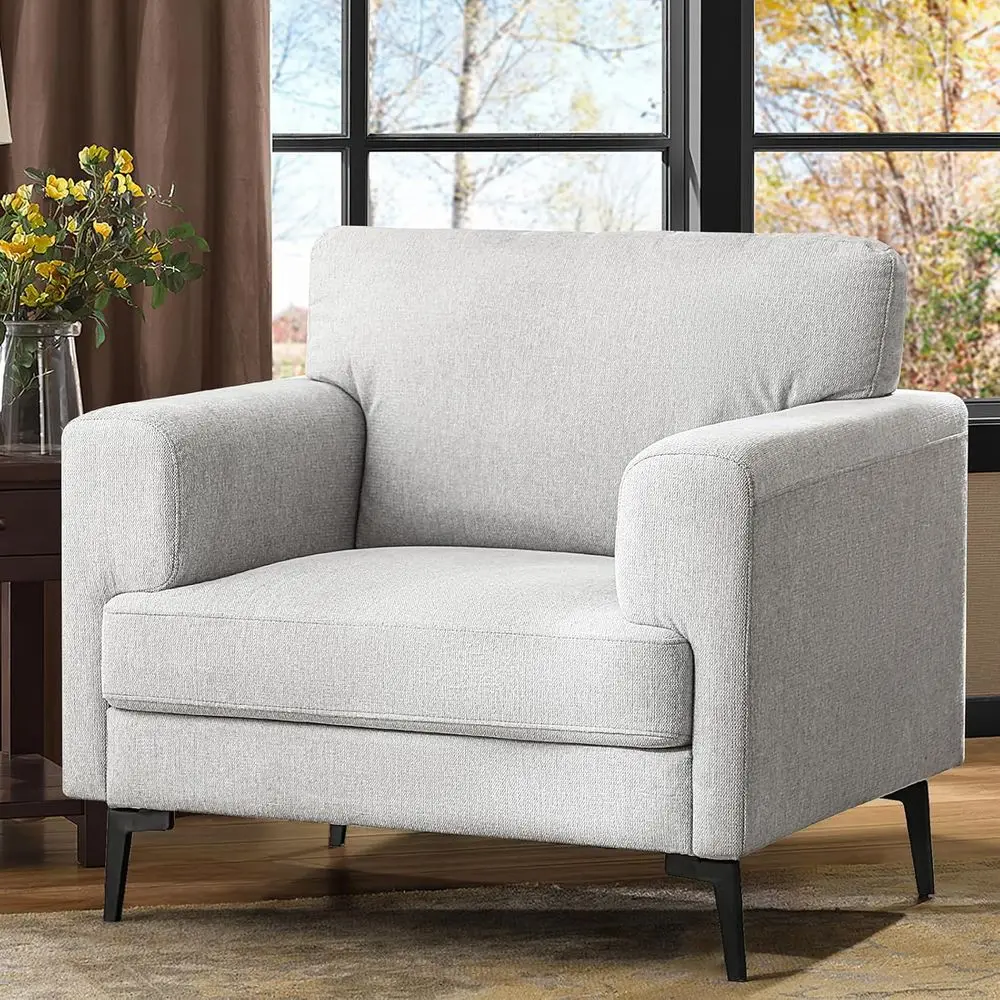 

Large Linen Upholstered Accent Chair with Metal Legs for Living Room, Reading, Lounge or Office, Light Grey