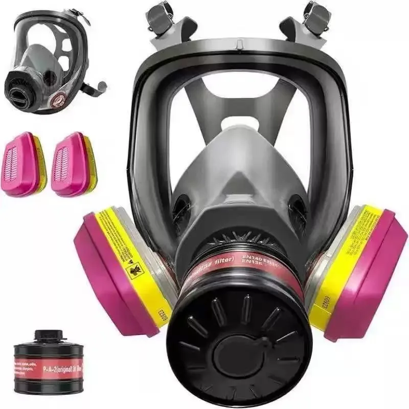 dual-purpose-gas-mask-with-three-ports-compatible-with-filter-cartridges-for-use-in-spray-painting-and-dust-control